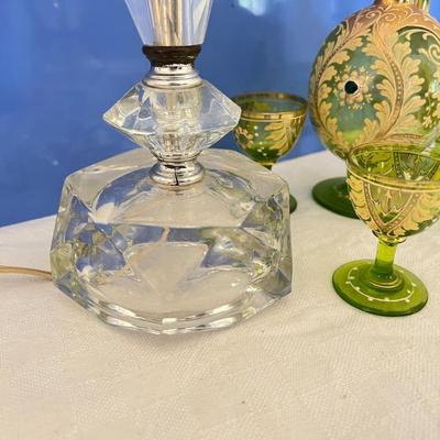 Decorative Vintage Glass Lot - Lamps, Cordial Decanter w Cups