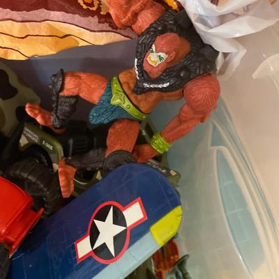 Tote with Vintage figures and other miscellaneous toys