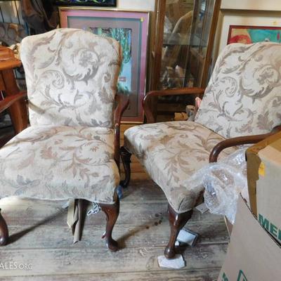 Pair of Upolstered Queen Anne style armchairs