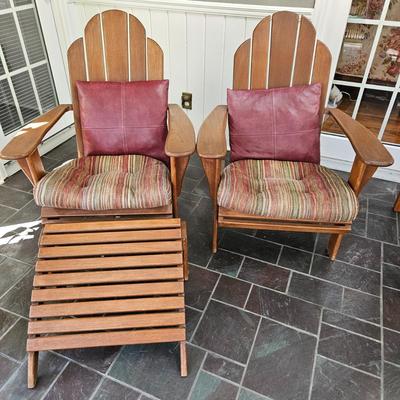 Pair of Country Casual Teak Adirondack Chairs and a Footstool (SR-DW)