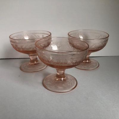 LOT 10K: Vintage Pink Depression Glass & More - Cups, Bowl marked Indonesia, Heart Dish, & Anchor Hocking Square Plate