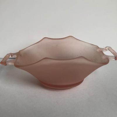 LOT 11K: Vintage Pink Glass - Ornate Sandwich Tray, Frosted Candle Holder, Handled Bowl & More