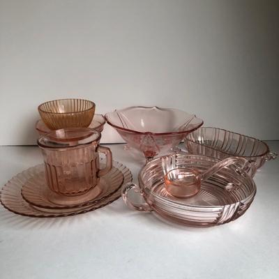 LOT 12K: Vintage Pink Glass - Footed Bowl, Art Deco Bowl, Fortecrisa Depression Mug Set & More