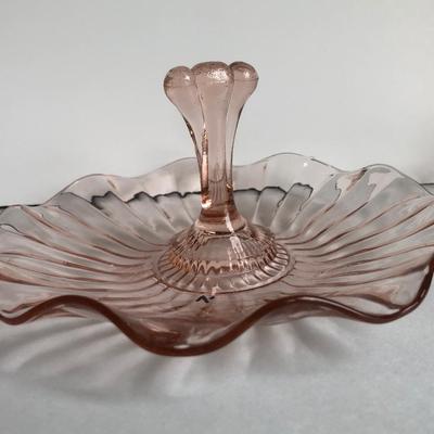 LOT 15K: Vintage Pink Depression Glass Trays, Art Glass Vase & More