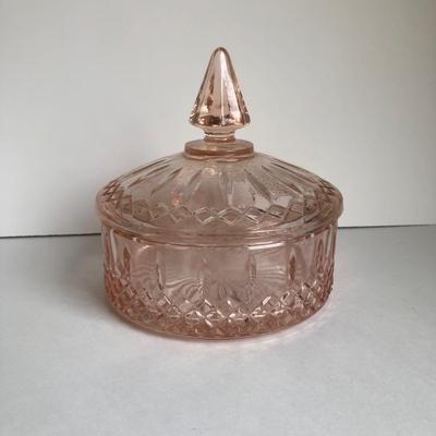 LOT 16K: Vintage Diamond Cut Pink Glass - Anchor Hocking Miss America Platter, Pedestal Jewelry Dish & Indiana Depression Candy Dish