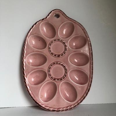 LOT 18K: Vintage Pink Pottery - McCoy Double Handled Art Deco Vase, Hall Cream Pitcher, Egg Dish made in Japan & Light Switch Cover