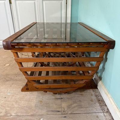 LOT 46L: Vintage Lobster Trap Glass Top Table