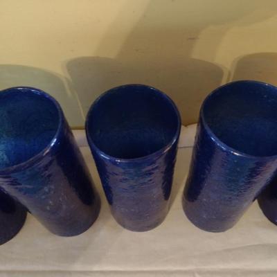 Set of Six Hand Blown Art Glass Straight Edge Drinking Glasses