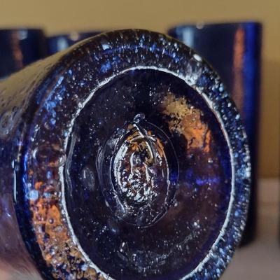 Set of Six Hand Blown Art Glass Straight Edge Drinking Glasses