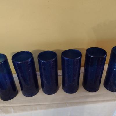 Set of Six Hand Blown Art Glass Straight Edge Drinking Glasses