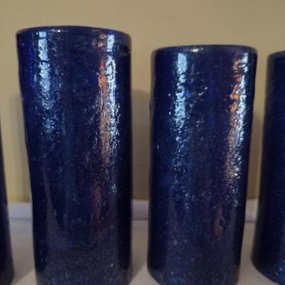 Set of Six Hand Blown Art Glass Straight Edge Drinking Glasses