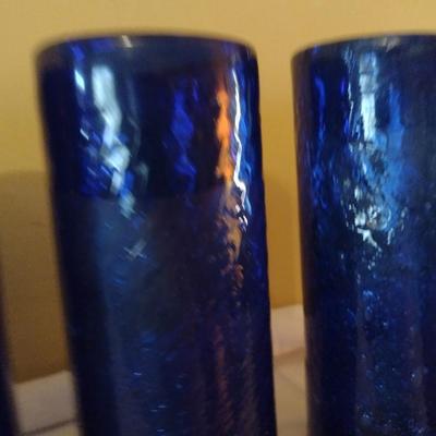 Set of Six Hand Blown Art Glass Straight Edge Drinking Glasses