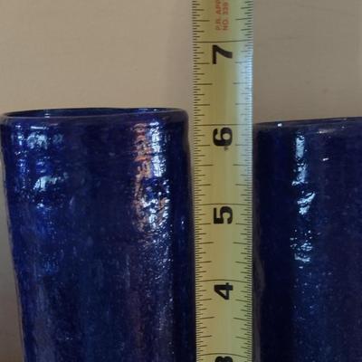 Set of Six Hand Blown Art Glass Straight Edge Drinking Glasses