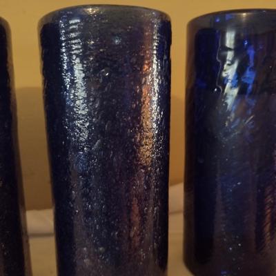 Set of Six Hand Blown Art Glass Straight Edge Drinking Glasses