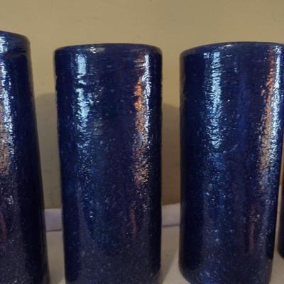 Set of Six Hand Blown Art Glass Straight Edge Drinking Glasses