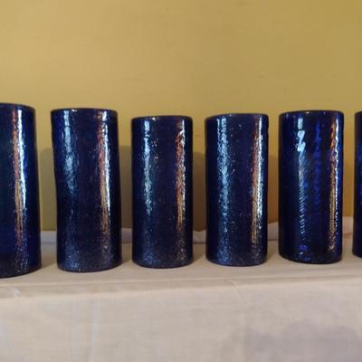 Set of Six Hand Blown Art Glass Straight Edge Drinking Glasses