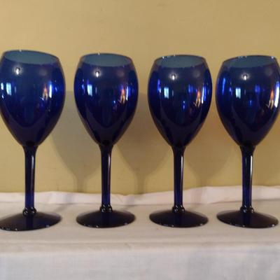 Set of Eleven Cobalt Blue Wine Glasses
