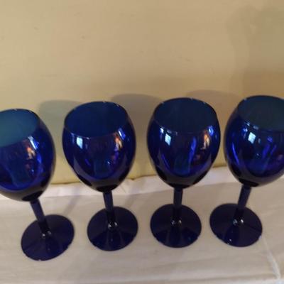 Set of Eleven Cobalt Blue Wine Glasses