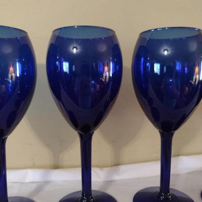 Set of Eleven Cobalt Blue Wine Glasses