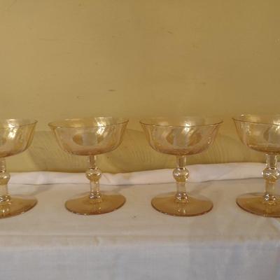 Four Vintage Iridescent Swirl Design Champagne Coupe/Sherbet Glasses