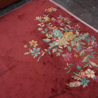 9' X 12' Red Floral Rug