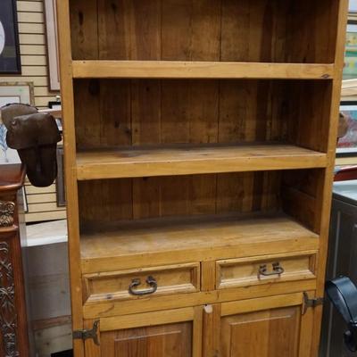 Pine Bookcase w/ Cabinet & Drawers #1