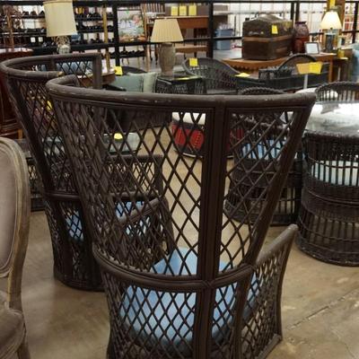 Pair of Rattan Chairs with Large Wingbacks