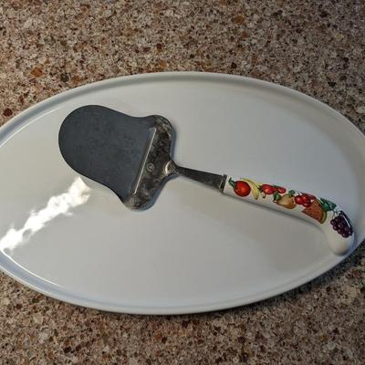 Cheese Plate and Enamel Handled Cheese Slicer