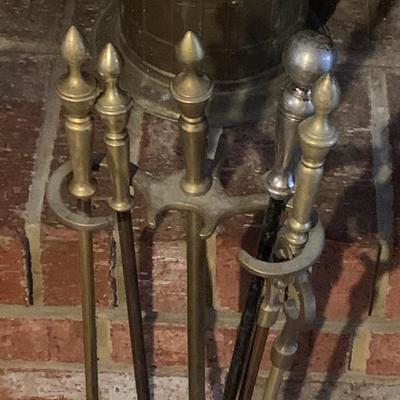 Brass Fireplace Tools / Ash Bucket / Umbrella Stand