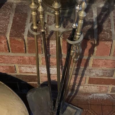 Brass Fireplace Tools / Ash Bucket / Umbrella Stand