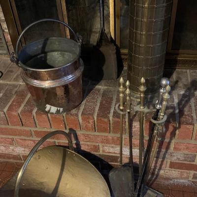 Brass Fireplace Tools / Ash Bucket / Umbrella Stand
