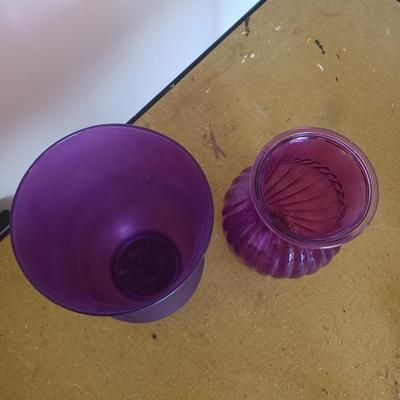 2 purple vases