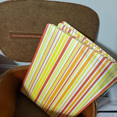vintage MCM vinyl foam placemat lot of 5 Striped Yellow-Orange