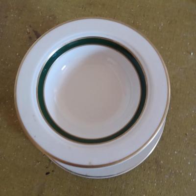 5pc Homer Laughlin China Pristine Green & Gold Stripe