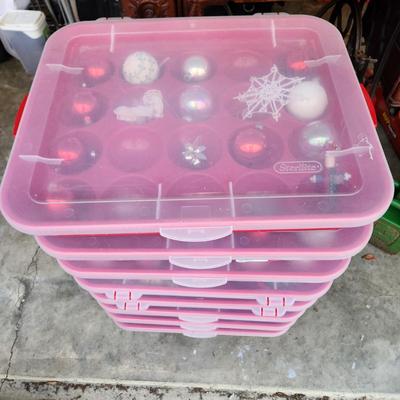 8 Sterilite Christmas Ornaments Cases Storage Containers with Ornaments.