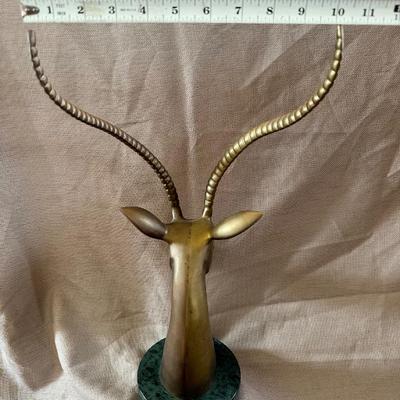 Vintage Brass Antelope Sculpture Head on Marble