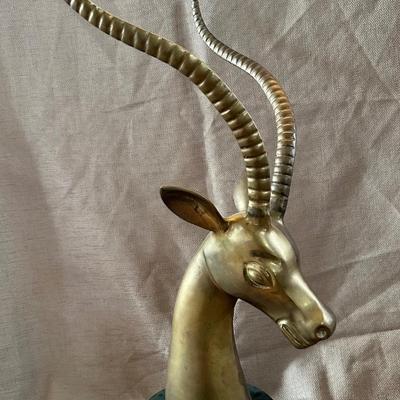 Vintage Brass Antelope Sculpture Head on Marble