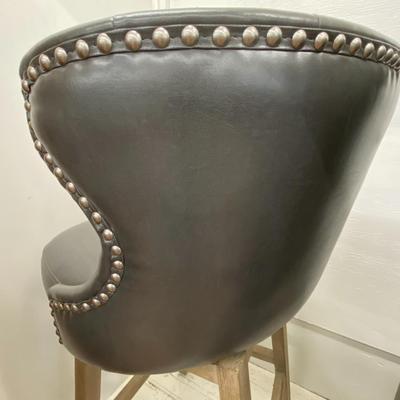 Gray Leather Swivel Bar Stool