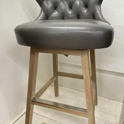 Gray Leather Swivel Bar Stool