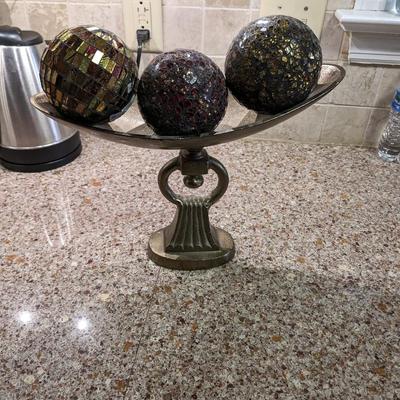 Brass Display Stand with Mosaic Balls Decor