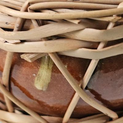 Vintage Slipware Sangria Pitcher With Basketry