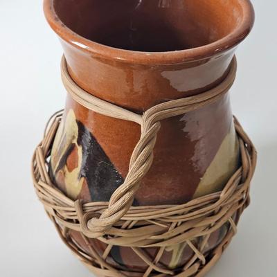 Vintage Slipware Sangria Pitcher With Basketry