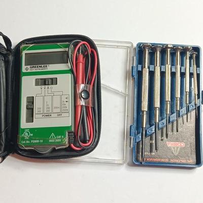 Greenlee Test Instrument Volt meter with case and a precision screwdriver set