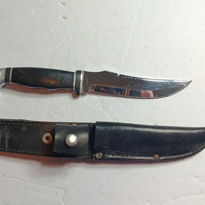 Case XX Black Delrin Handle Fixed Blade Pattern # 223-6 with black leather Sheath.
