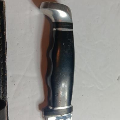 Case XX Black Delrin Handle Fixed Blade Pattern # 223-6 with black leather Sheath.