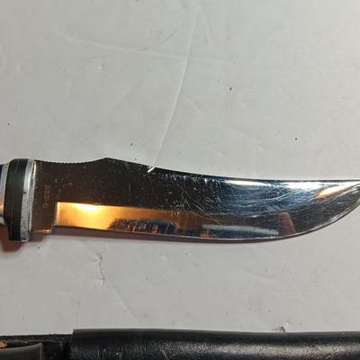 Case XX Black Delrin Handle Fixed Blade Pattern # 223-6 with black leather Sheath.