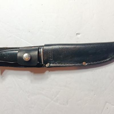Case XX Black Delrin Handle Fixed Blade Pattern # 223-6 with black leather Sheath.