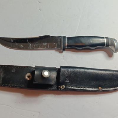 Case XX Black Delrin Handle Fixed Blade Pattern # 223-6 with black leather Sheath.