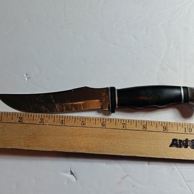 Case XX Black Delrin Handle Fixed Blade Pattern # 223-6 with black leather Sheath.
