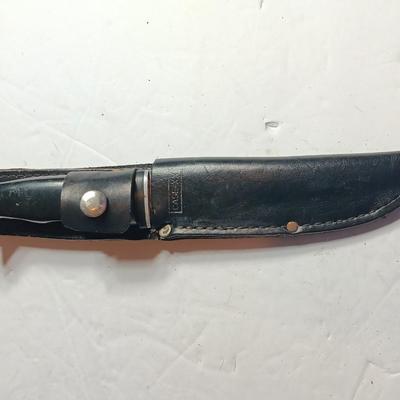 Case XX Black Delrin Handle Fixed Blade Pattern # 223-6 with black leather Sheath.